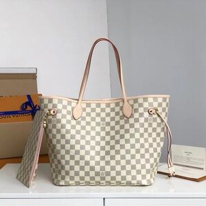 Louis Vuitton Neverfull Checkerboard Handheld Shoulder Bag Cherry Blossom Pink